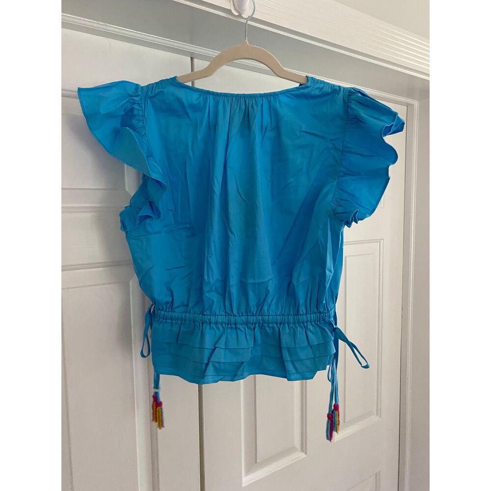 Alden Adair Marina Short Sleeve Top, Ocean Blue, Ruffle, Large, 149$ NWT - Picture 7 of 8